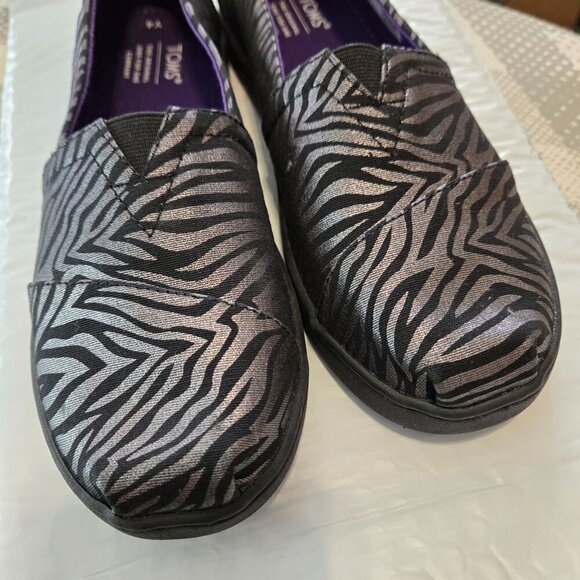 Toms Alpargata Zebra Slip-On‎ Shoes Y4 Black Silver Metallic Canvas Casual Flat - Picture 7 of 10